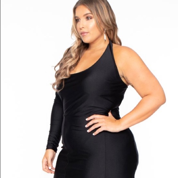 Curvy Sense spandex one shoulder gown in black - Picture 4 of 7